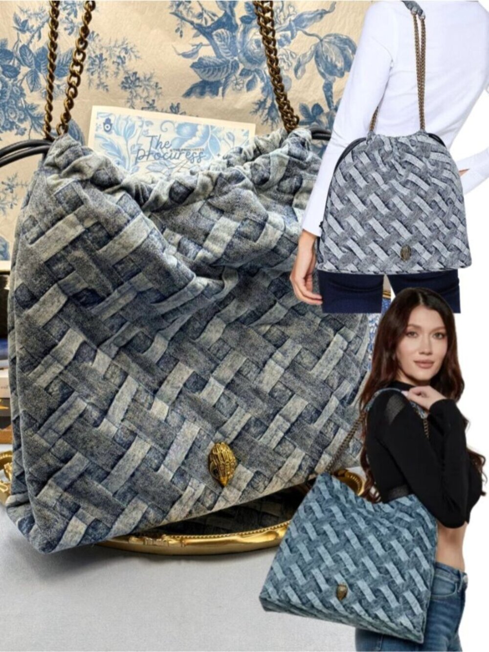 🆕 KURT GEIGER LONDON 🧿 NWOT Kensington Denim Drawstring Shoulder Bag